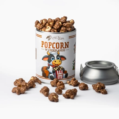 Popcorn w czekoladzie w opakowaniu skarbonce
