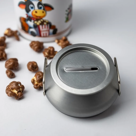 Popcorn w czekoladzie w opakowaniu skarbonce